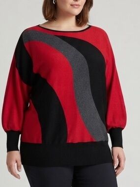 😍CLEARANCE - STYLE & CO Red Black Grey Color Block Sweater Plus size XL